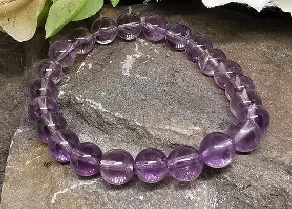 Amethyst 8mm Round Bead Semi-Precious Gemstone Bracelet (Crystal / Healing)