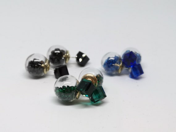 Gorgeous Back-to-Front Style, Cube Gemstone, Bead Confetti Earrings, Choice of Colours.