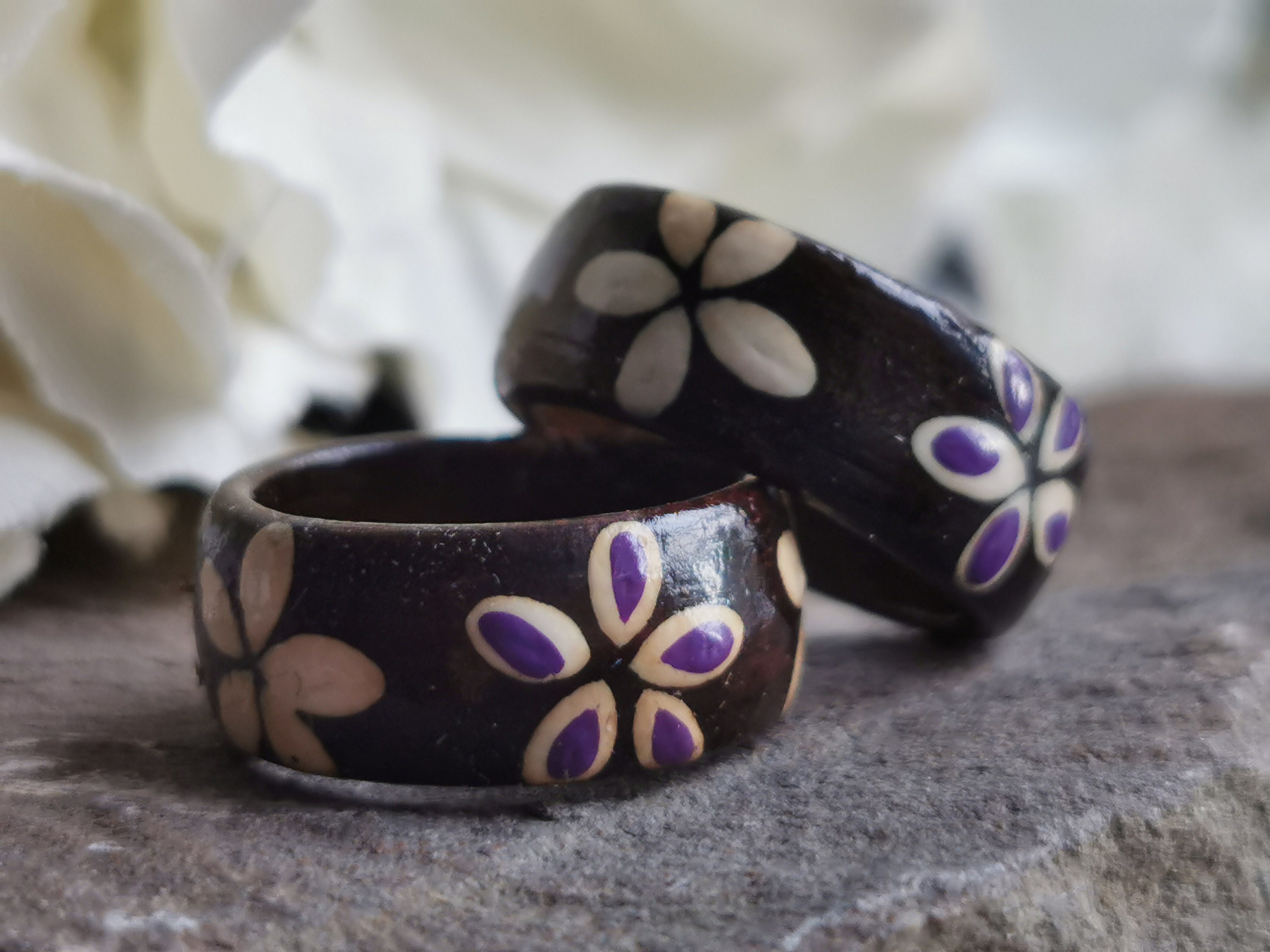 Wooden Hand Painted Ring 7mm thick Sizes I, I1/2