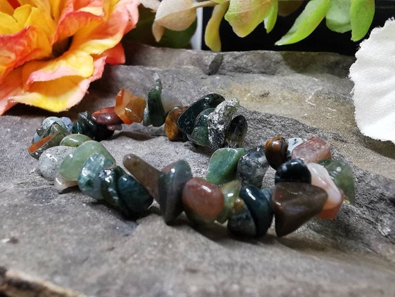 Moss Agate Chipped Semi-Precious Gemstone Bracelet