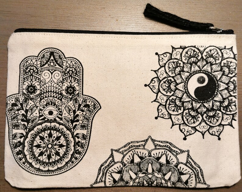 Cotton Zip Pouch Mandala Hamsa