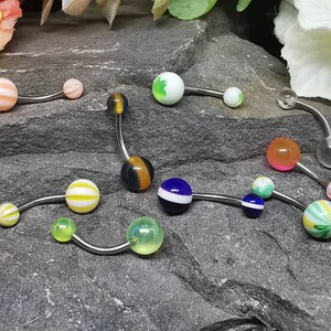 Surgical Steel Belly/Naval Bar Standard Size, Plastic Balls. Various Colours Available