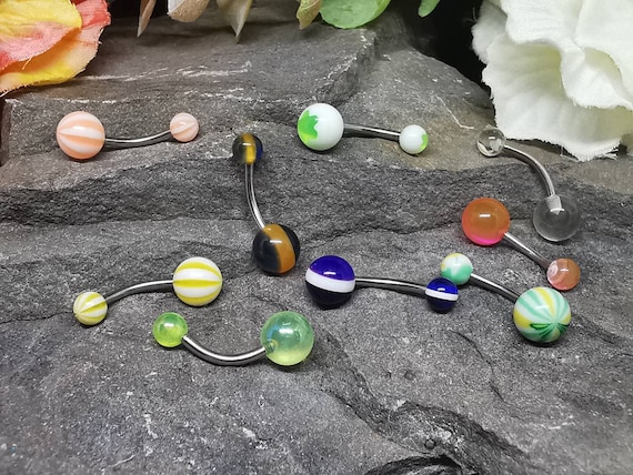 Surgical Steel Belly/Naval Bar Standard Size, Plastic Balls. Various Colours Available