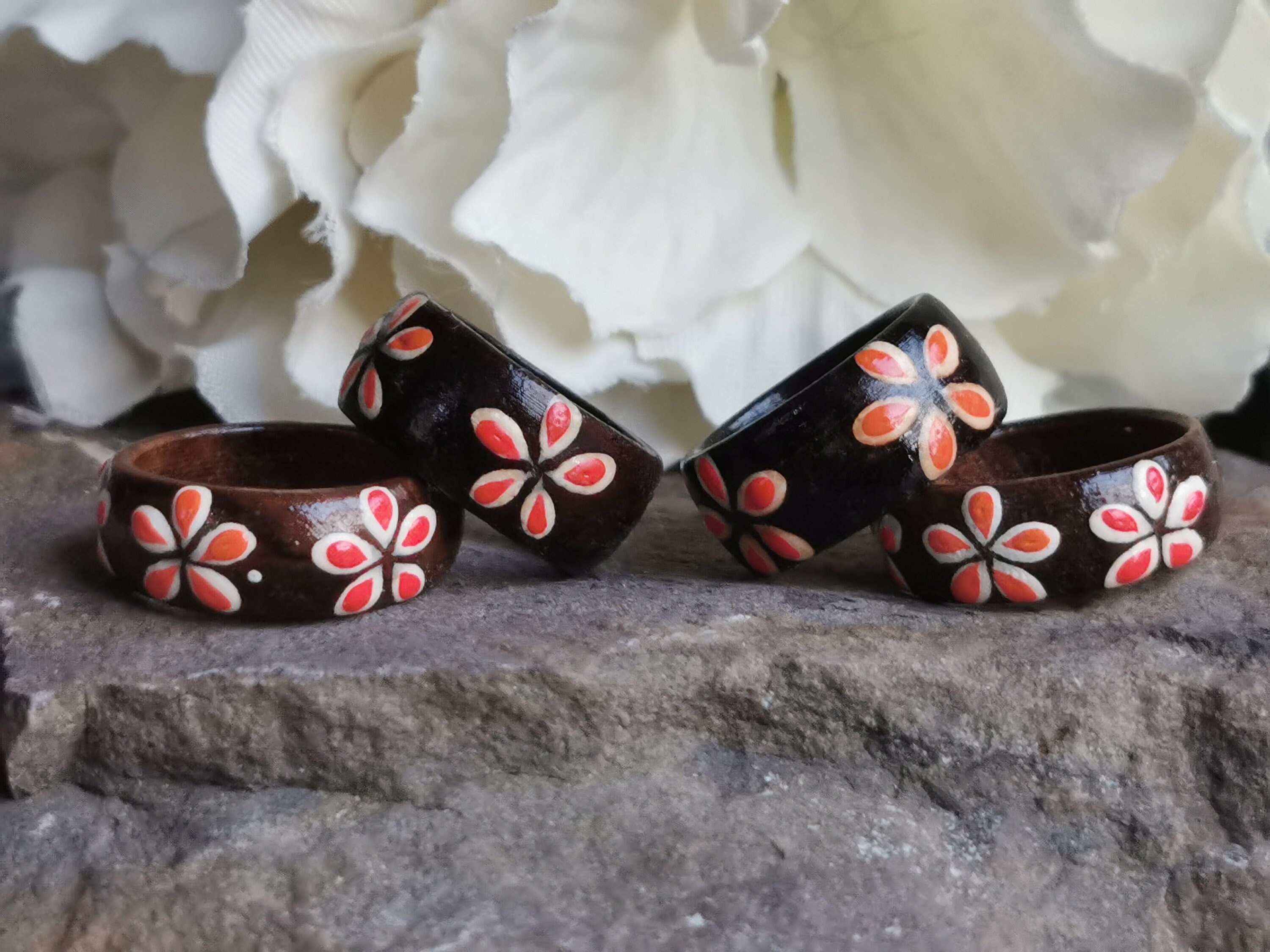 Wooden Hand Painted Ring 7mm thick Sizes I, I1/2, M1/2, N