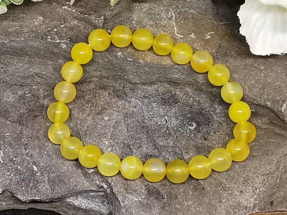 Honey Crystal Semi-Precious 8mm Round Bead Elasticated  Bracelet (Crystal / Healing)
