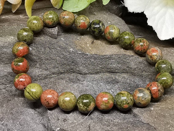 Green Jasper Semi-Precious 8mm Round Bead Elasticated  Bracelet (Crystal / Healing)