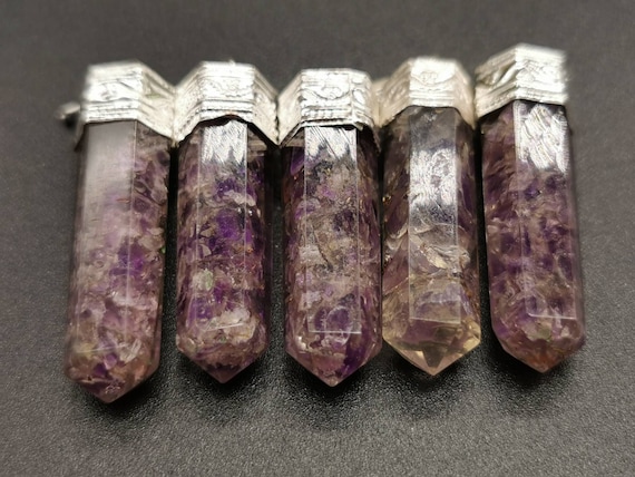 Amethyst Orgonite Gemstone Pendant Set in Hypo Allergenic metal (Crystal / Healing)