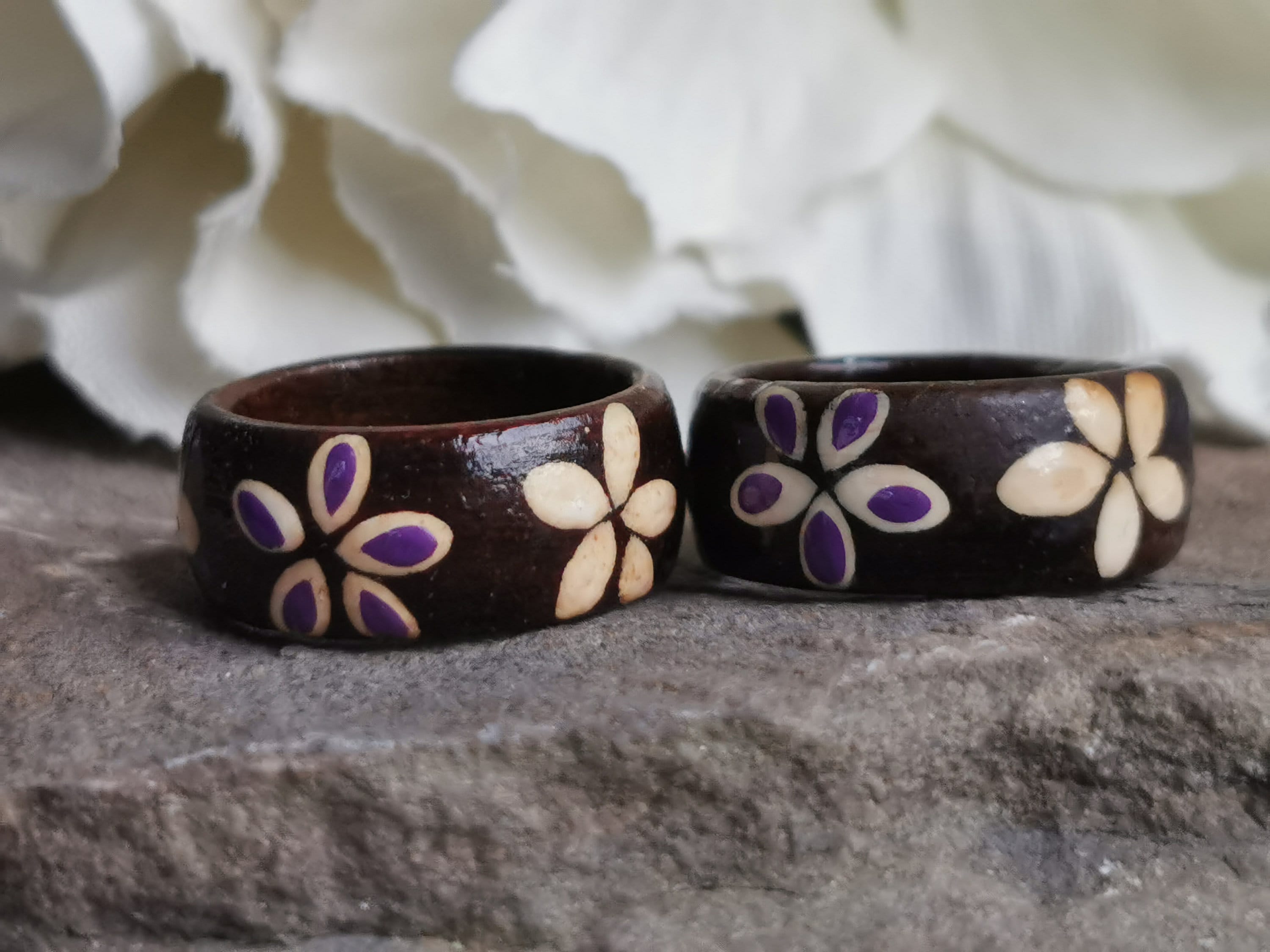 Wooden Hand Painted Ring 7mm thick Sizes I, I1/2