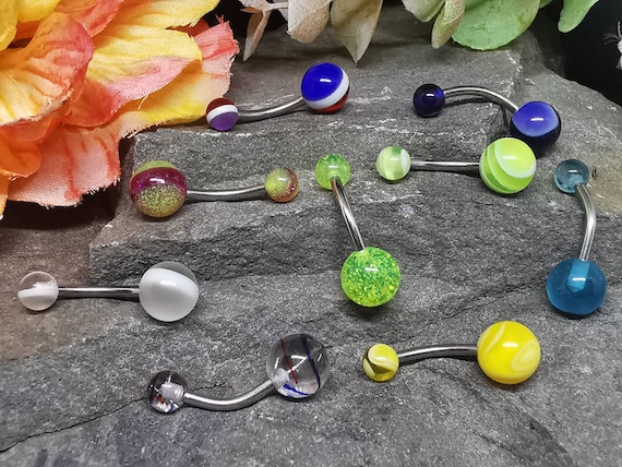 Surgical Steel Belly/Naval Bar Standard Size, Plastic Balls. Various Colours Available