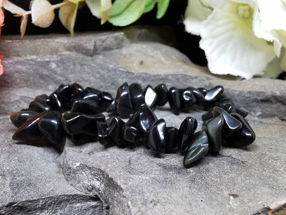 Black Agate Chipped Semi-Precious Gemstone Bracelet