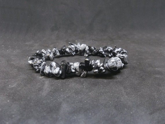 Genuine Snowflake Obsidian Semi-Precious Chip Gemstone Bracelet (includes free gift bag) (Crystal / Healing)