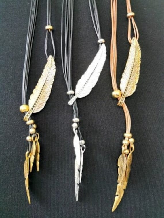 Brown & Gold Feather Necklace
