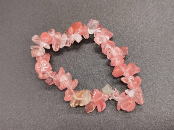 Watermelon Quartz Chip Semi-Precious Healing Gemstone Bracelet (includes free gift bag)