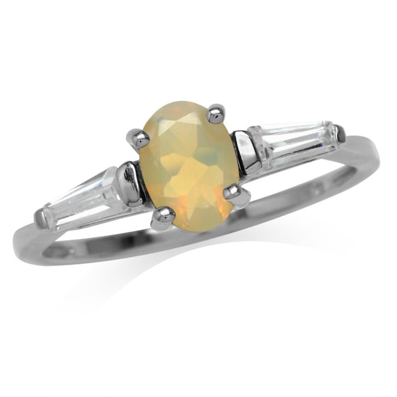 Oval Shape Opal White Gold Plated 925 Sterling Silver Ring. UK Size M