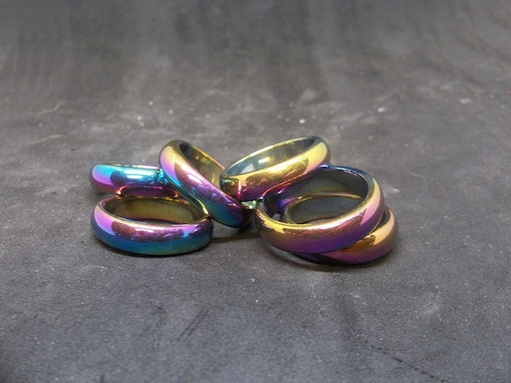 5mm High Rounded Rainbow Hematite / Rainbow Haematite Semi-Precious Gemstone Ring (Crystal / Healing) 2mm thick.