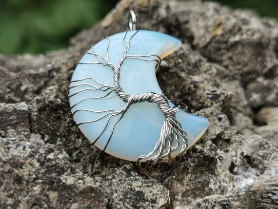 Opalite Moon Wire-Wrapped Tree Of Life Pendant (Silver Coloured)