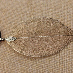 Gold Bravery Leaf Necklace on Faux Leather Cord with extension - Genuine / Real Leaf