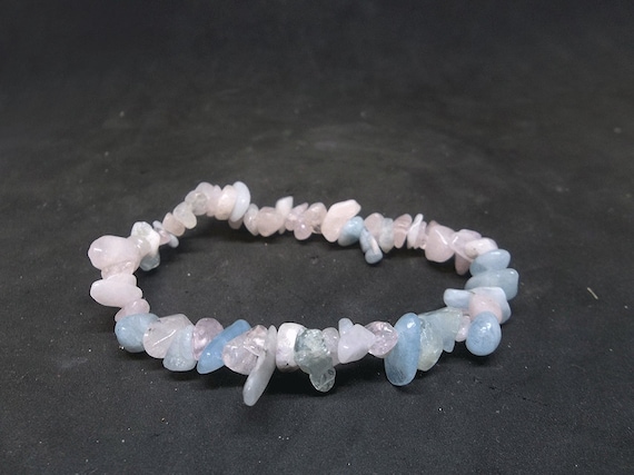 Pink, Blue, White and Green Genuine Morganite Chip Semi-Precious Gemstone Bracelet (Crystal / Healing) Includes free gift bag