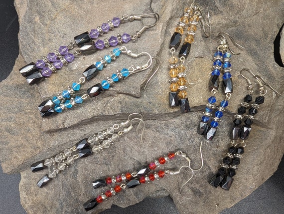 Stunning Faceted Hematite & Crystal Bead Earrings, Sterling Silver Fish Hook Wires, in a Choice of Colours