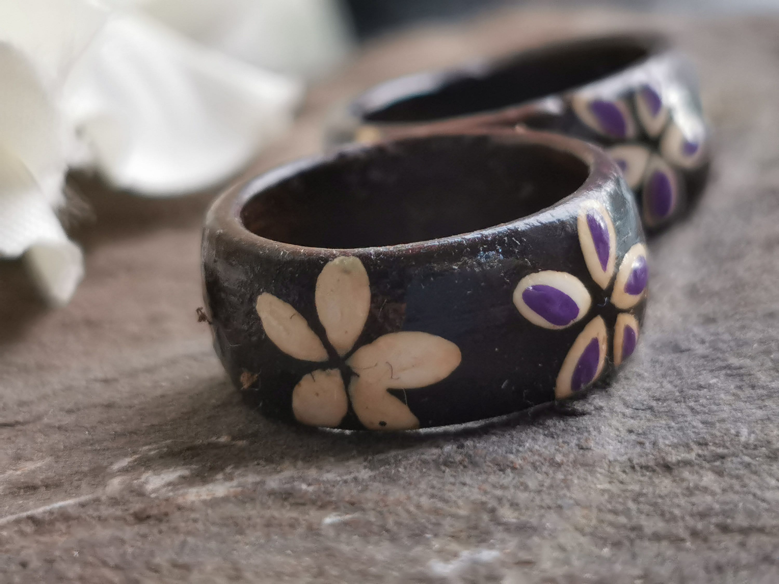 Wooden Hand Painted Ring 7mm thick Sizes I, I1/2