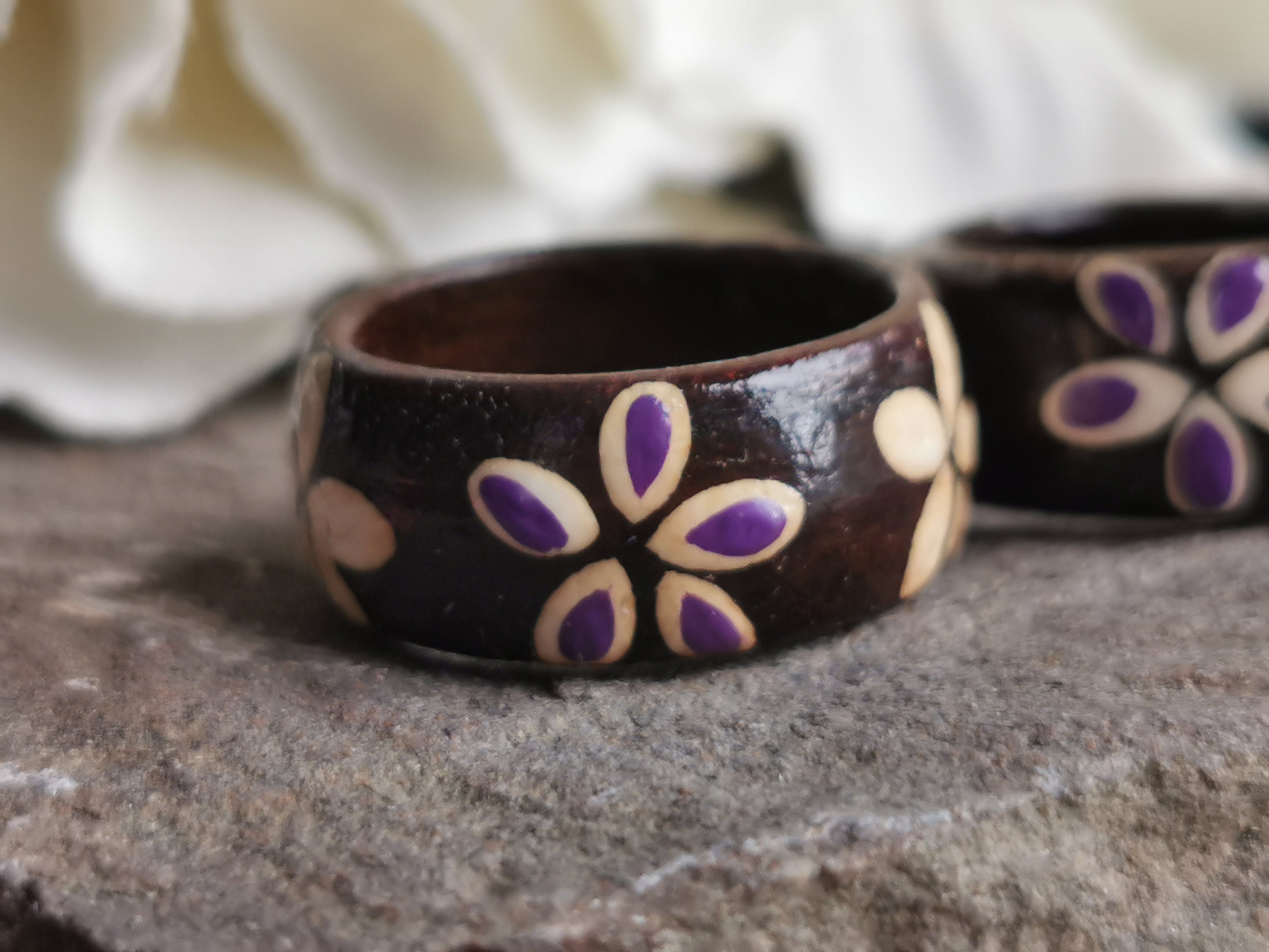 Wooden Hand Painted Ring 7mm thick Sizes I, I1/2