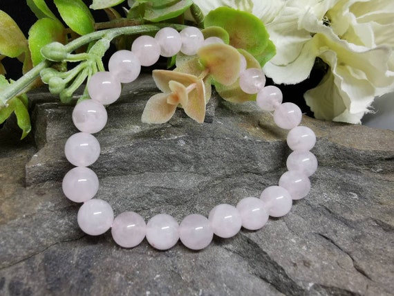 Rose Quartz 8mm Round Bead Semi-Precious Gemstone Bracelet (Crystal / Healing)