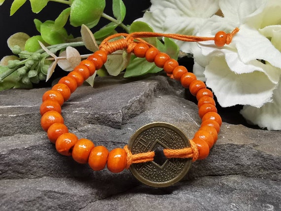 METAL BEAD BRACELET THIN ORANGE METAL BEAD BRACELET THIN ORANGE