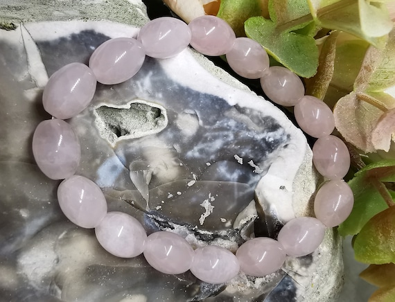 Rose Quartz Oval Bead Semi-Precious Gemstone Bracelet (Crystal / Healing)