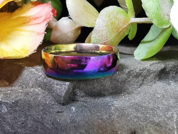 Rainbow, Mermaid, Multicoloured Stainless Steel Ring. UK Size U1/2