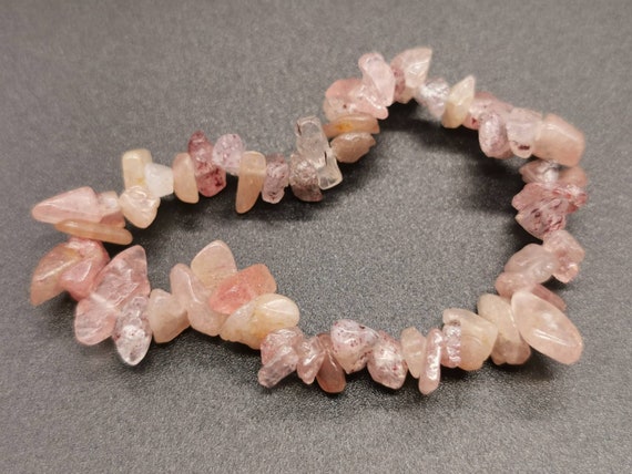 Strawberry Quartz Semi-Precious Chip Healing Gemstone Bracelet (includes free gift bag)