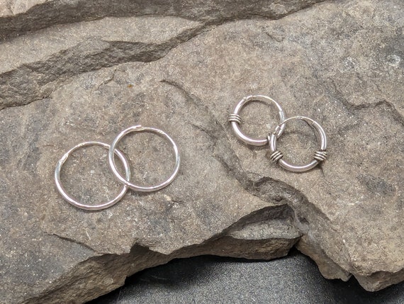 Dainty Pair of Genuine Sterling Silver Hoop Earrings. Choice of two styles/sizes.