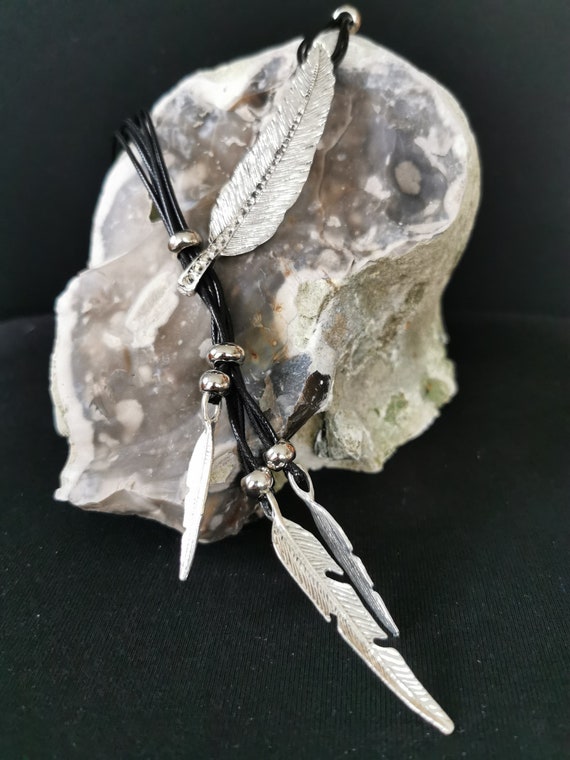 Black and Silver Feather Necklace
