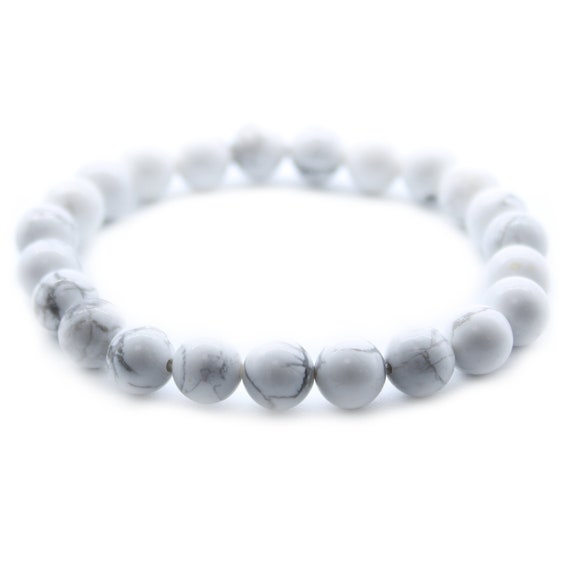 White Jasper Semi-Precious 8mm Round Bead Elasticated  Bracelet (Crystal / Healing)