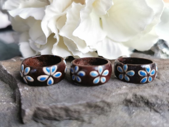 Wooden Hand Painted Ring 8mm thick Sizes I1/2 & M1/2