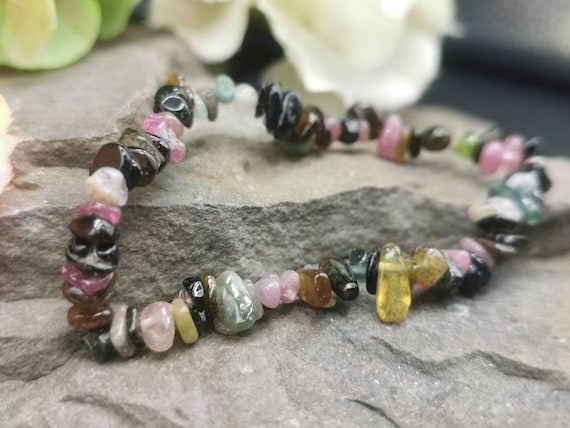 Watermelon Tourmaline Semi-Precious Chipped Gemstone Bracelet (Crystal / Healing)