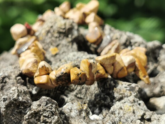 Unisex Natural Picture Jasper, Chipped Bead, Stretch Bracelet (includes free gift bag)
