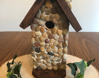 Small Brown Stone-Front Birdhouse