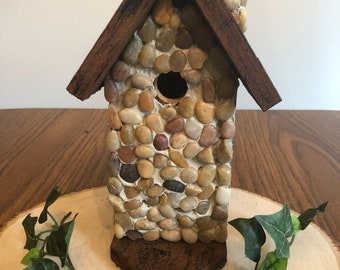 Small Brown Stone-Front Birdhouse