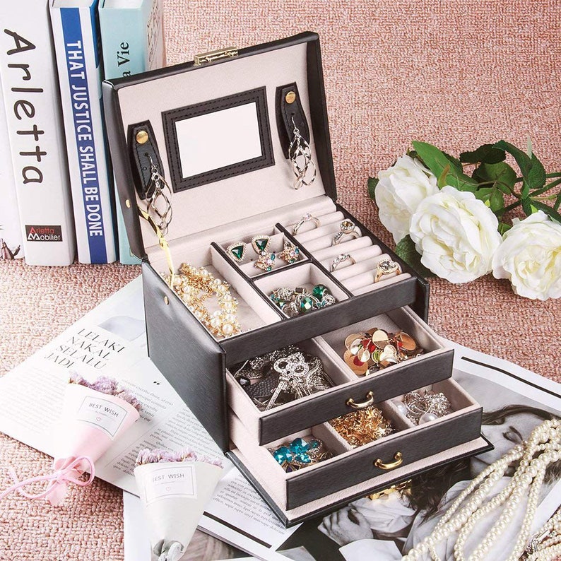 Jewelry box with lock Bridesmaid Gifts Black White Jewelry Etsy
