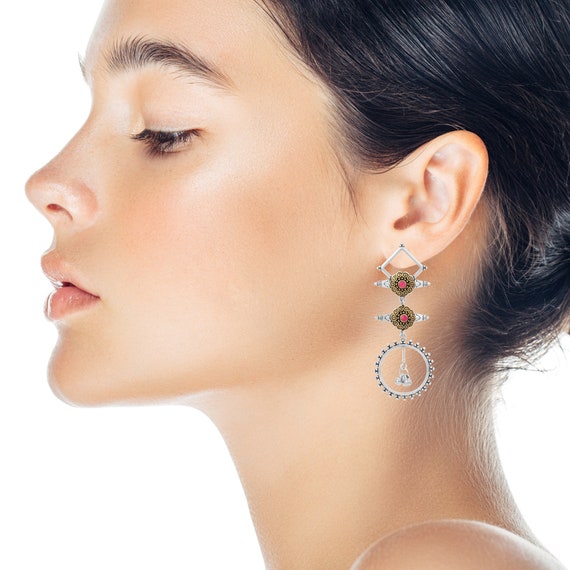 Brass earrings, Fashion Earring, Gold, silver pla… - image 3