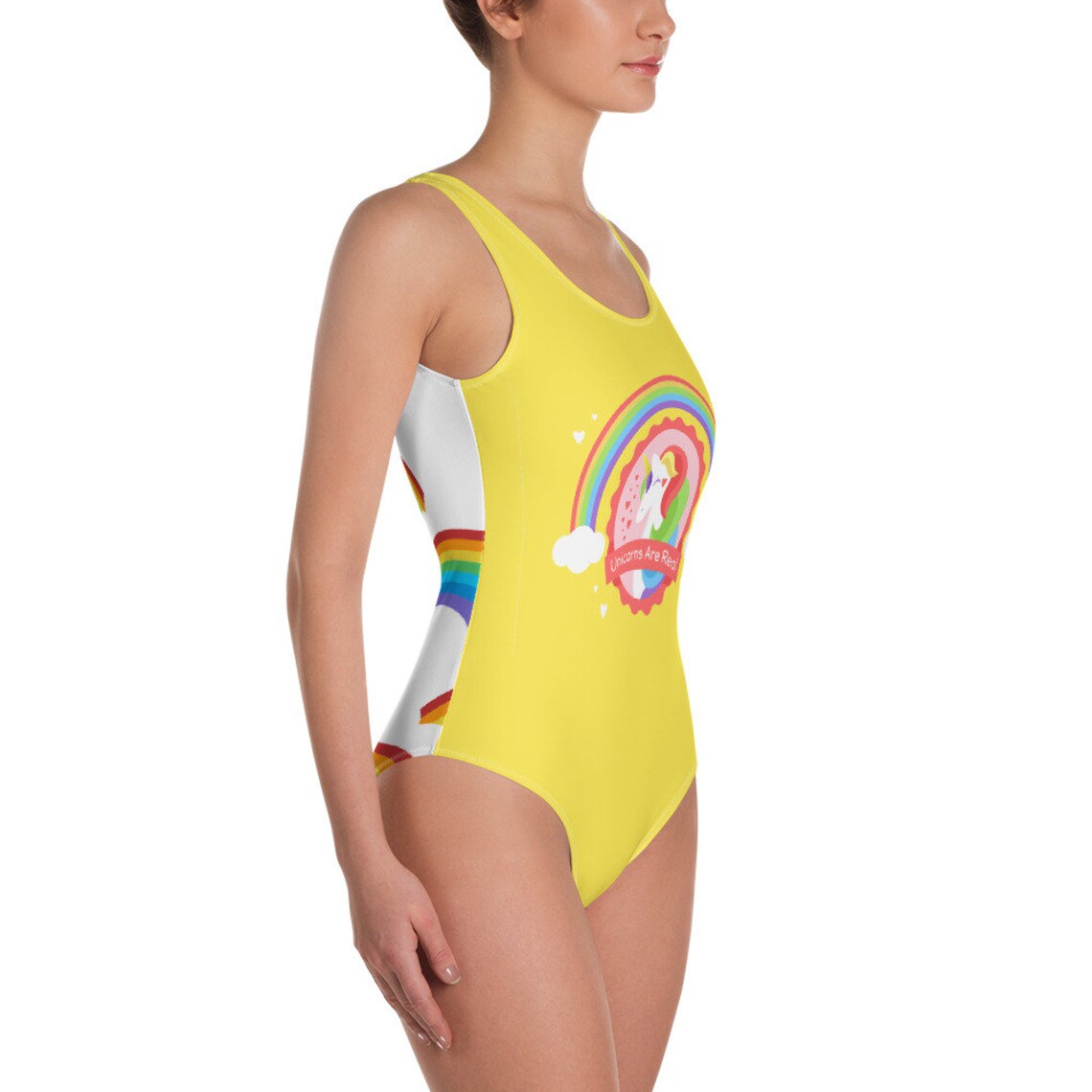 Unicorns Are Real Yellow Rainbow Onepiece Swimsuit Etsy UK