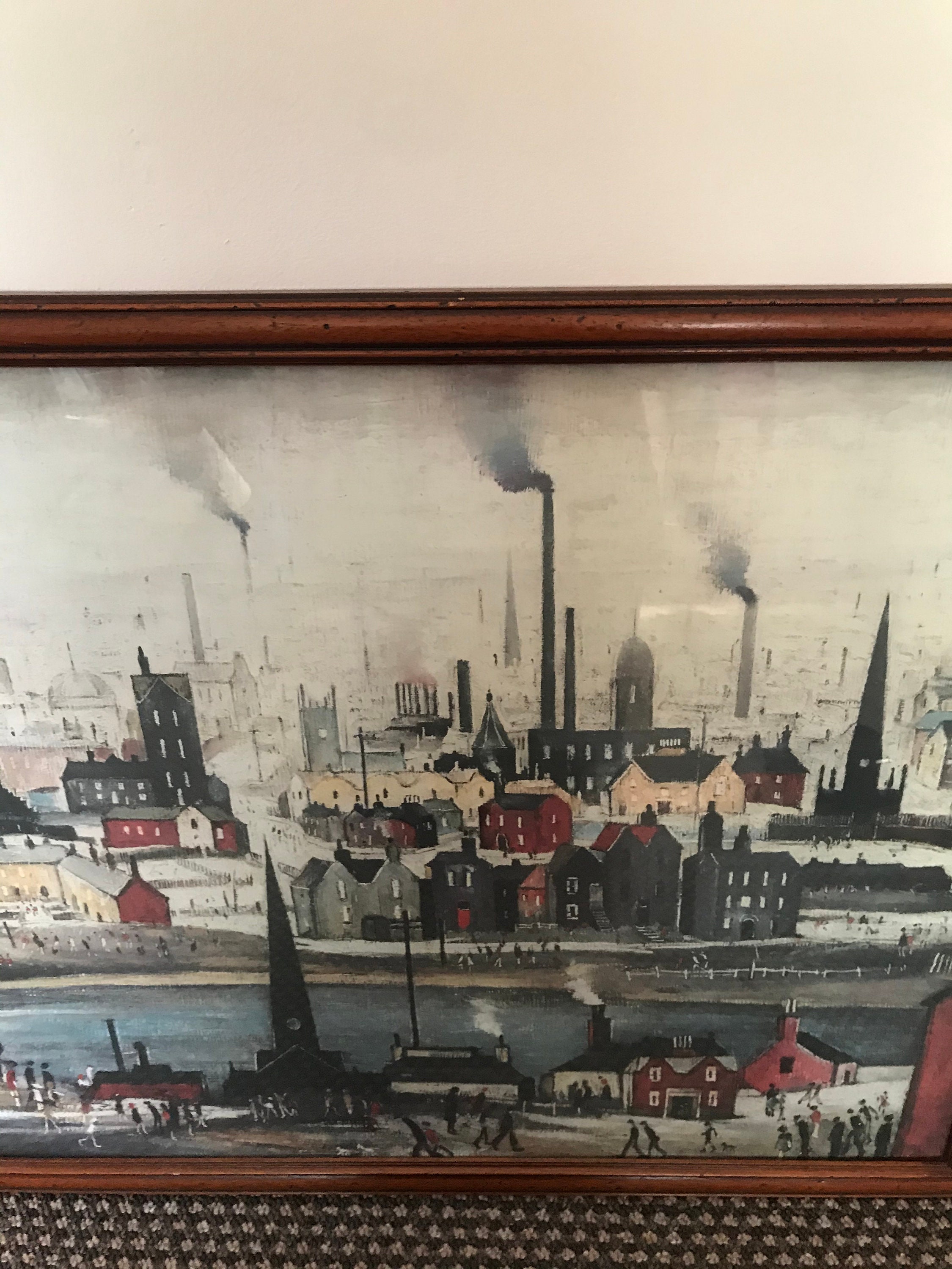 L.S. Lowry large framed painting on board Etsy