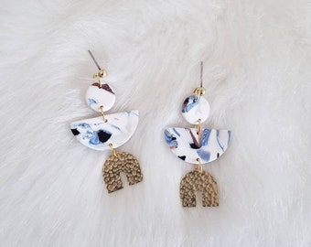 Blue Arch Earrings Rose Earrings For Woman Flower Statement Earrings for Her Large Dangle Earrings for Girls Clay Arch Earrings