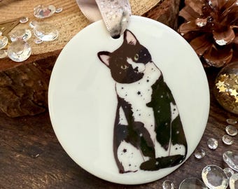 Abra Cadabra, Cosmic Cat Ornament - Starry Tuxedo Cat Bauble