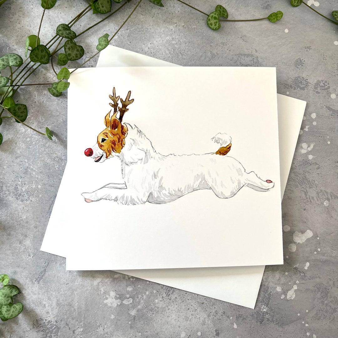 Reindeer Russell Card Jack Russell Christmas Card Etsy