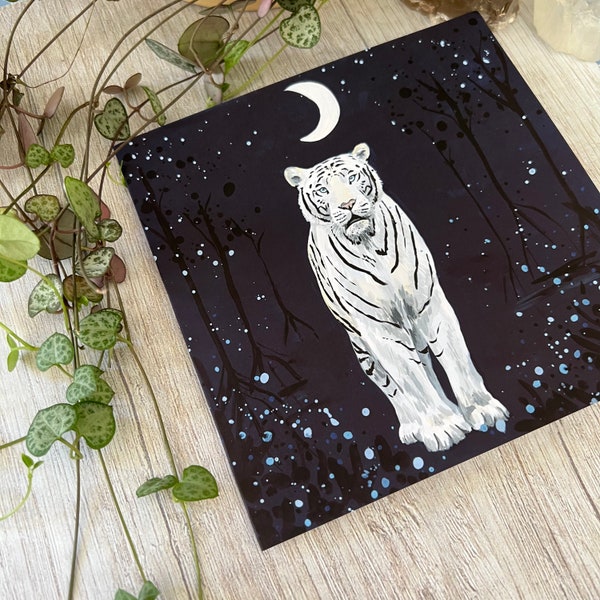 Midnight Tiger Card - Tiger and Moon Greeting Card