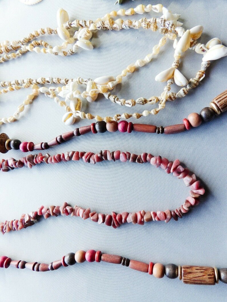 Vintage Jewelry Lot 19 pcs Shell Bovine Bone and Stone Beads Seed Wood