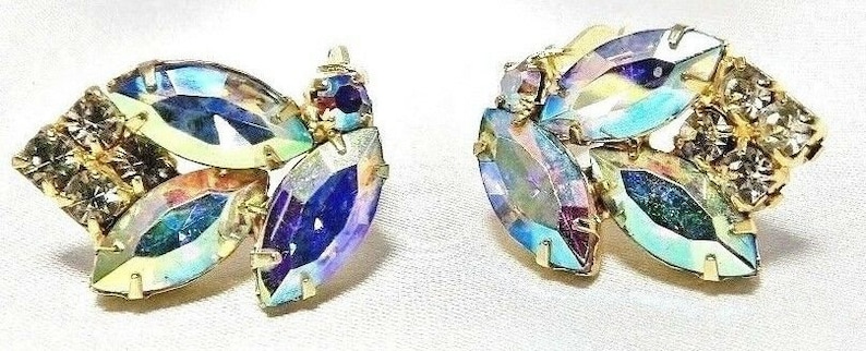 JULIANA STYLE Aurora Borealis rhinestone clip earrings vintage sparkly