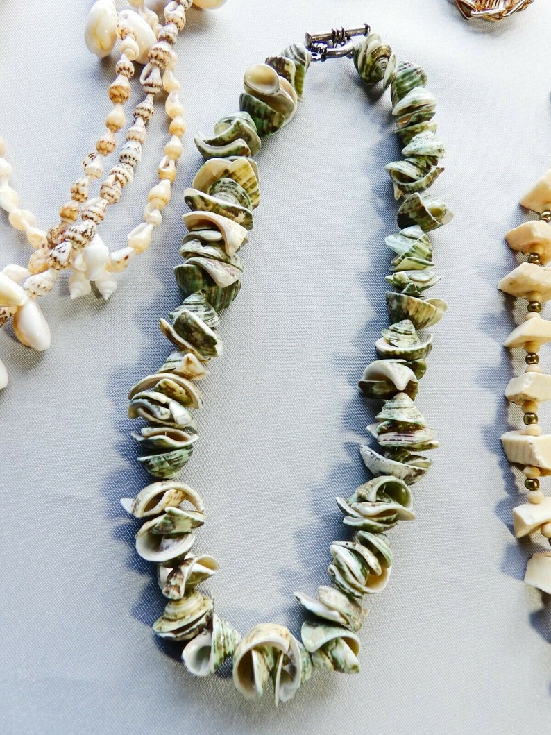 Vintage Jewelry Lot 19 pcs Shell Bovine Bone and Stone Beads Seed Wood