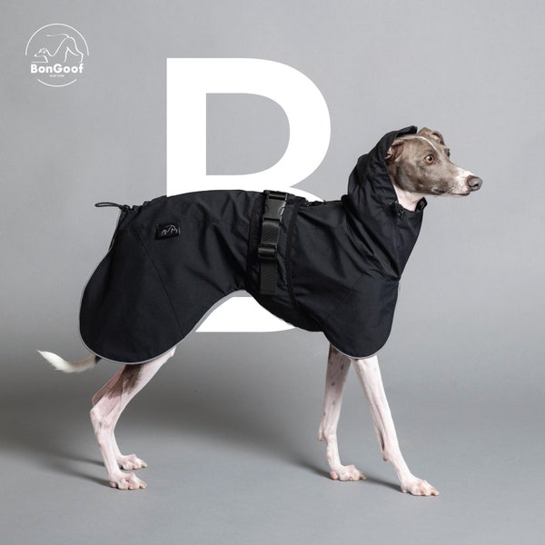 BonGoof PUPbrella - Black Color : Italian Greyhound, Iggy Clothing - Dog Outerwear, Raincoat, Rain Jacket, Breathable printed lining